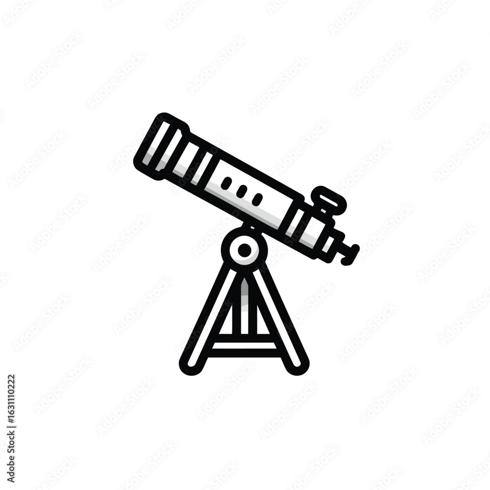 Poster isolated telescope with stand on background icon style