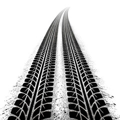 Abstract black and white close up of a tire tread pattern with a dramatic upward perspective isolated on transparent background