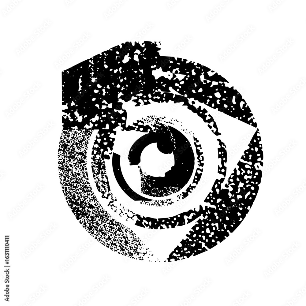 Poster vector abstract spiral eye with distressed texture.