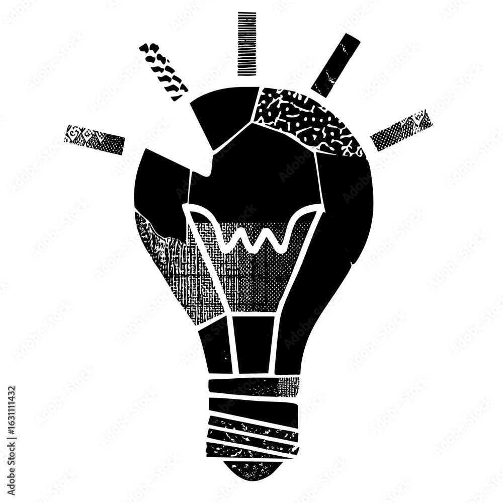 Poster vector abstract lightbulb with radiating lines and textured fills.