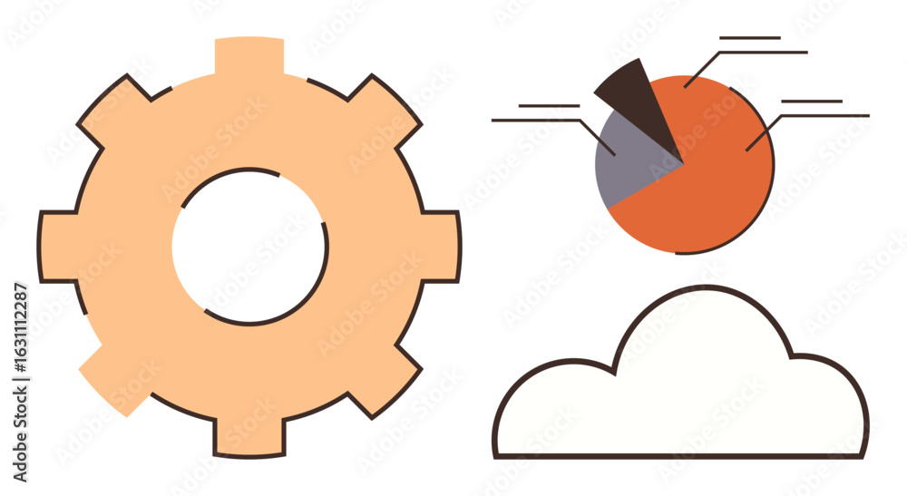 Aufkleber gear representing operation, pie chart showing data analysis, and cloud for digital storage. ideal f