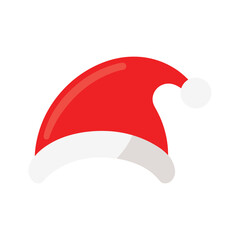 Classic Santa Hat with White Fluffy Trim on White Background &ndash; Festive Holiday Clipart Illustration