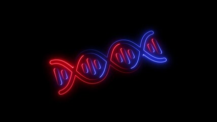 Animation of Glowing neon DNA icon isolated .Double helix structure DNA molecule animation in neon line biology science concept . - Powered by Adobe