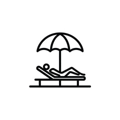 Outline Illustration Person Relaxing on a Beach Chair Under an Umbrella
