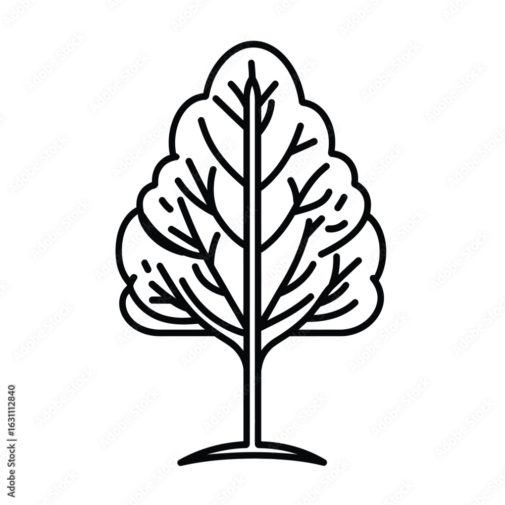 Poster outline tree silhouette with branches and dense rounded foliage with background