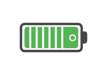 Battery vector icon showing full charge, flat design with green color indicator.eps