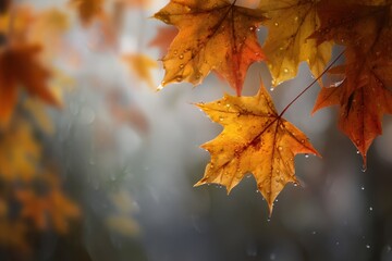 Autumn Leaves Rain Drops