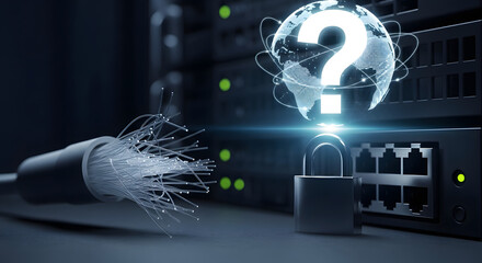 Data Security Challenges: A modern data center showcases the intricate network of servers, fiber optic cables, and security measures.