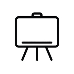 Simple Black and White Outline Icon of a Presentation Whiteboard on a Stand