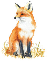 Obraz premium PNG Fox sitting illustration watercolor wildlife.