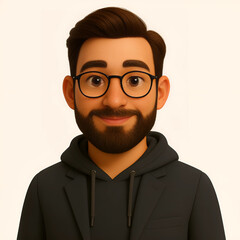 3D cartoon Caucasian male tech startup founder with beard, wearing hoodie