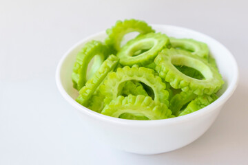 Bitter melon or bitter gourd on white background.