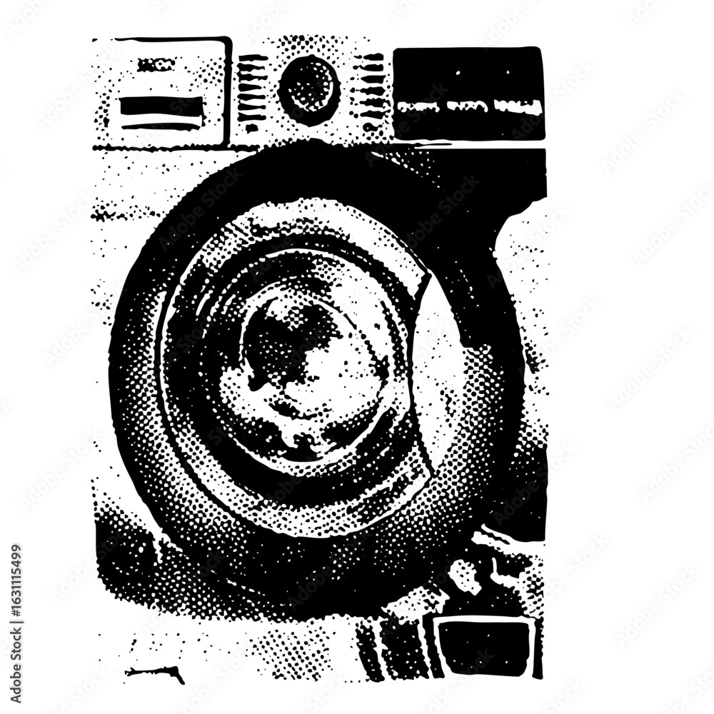 Poster Vector Monochrome vector of a front-loading washing machine.