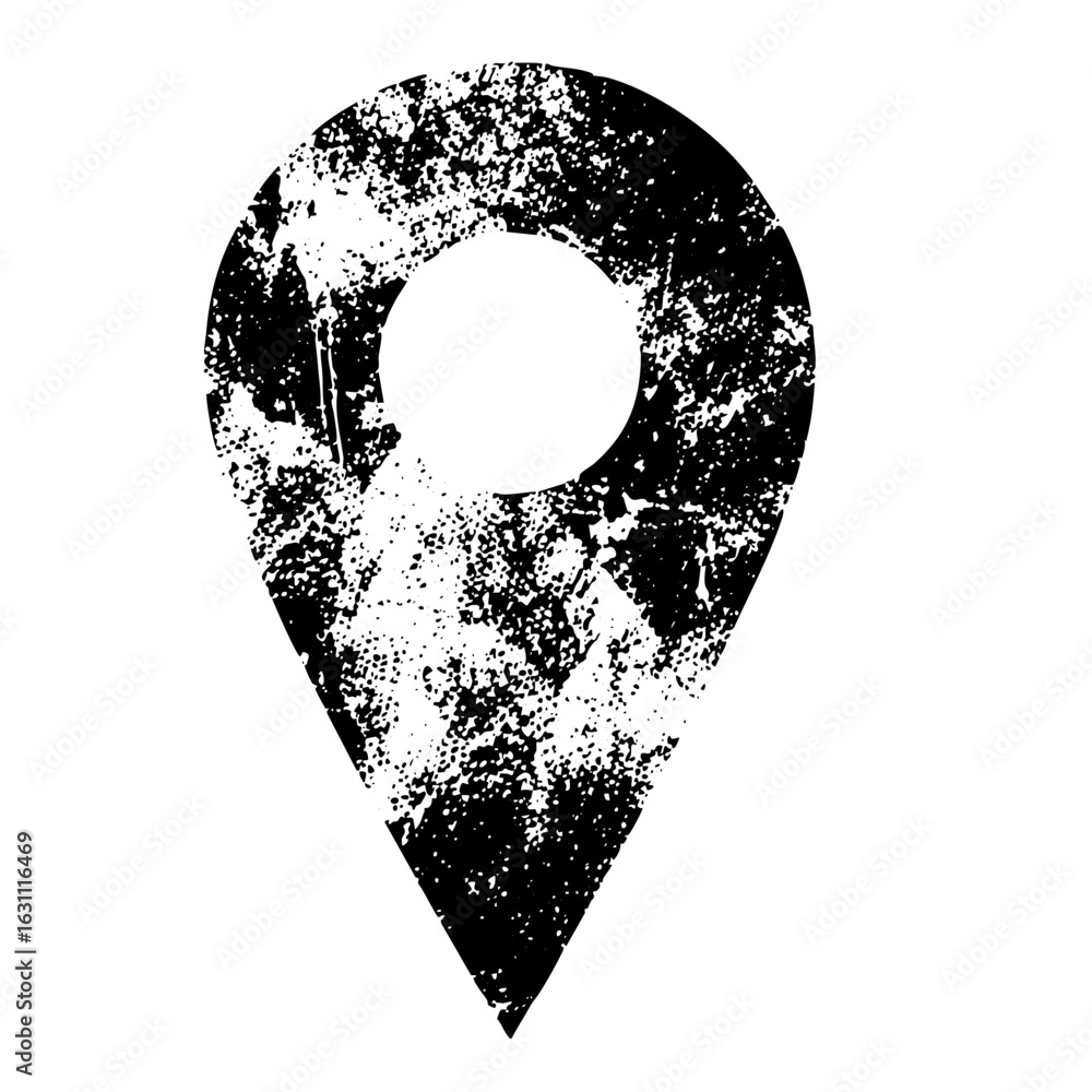 Poster vector distressed map marker indicates location with a circular void.