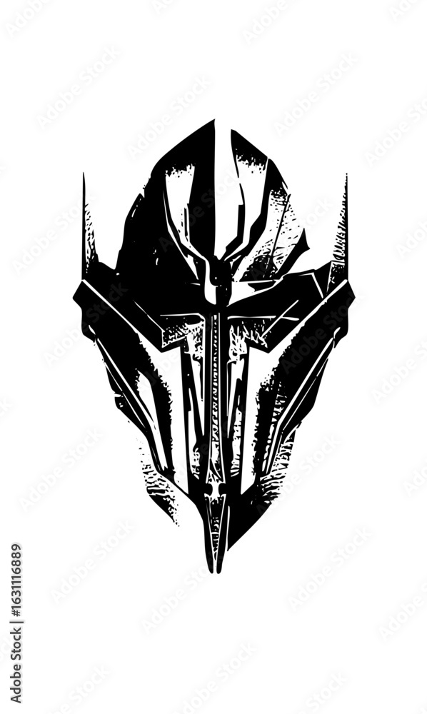 Poster vector intricate black helmet with sharp angular .