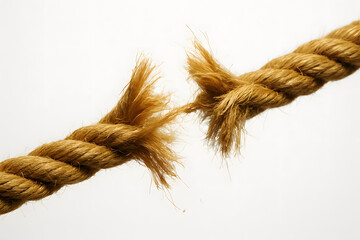 Breaking Point: A close-up view of a frayed rope, symbolizing fragility, tension, and the impending moment of rupture. The image captures the essence of strain and the potential for something to snap.