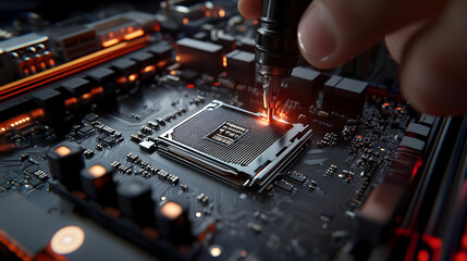 close up of a computer motherboard