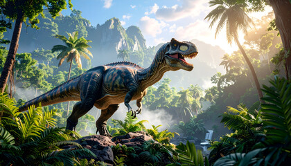 Dinosaur in Tropical Jungle.