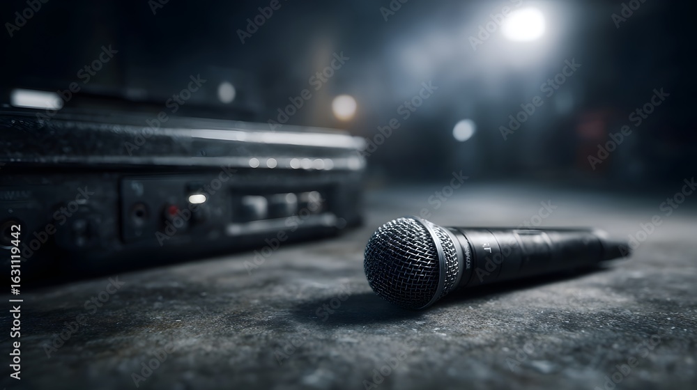 Poster a wireless microphone and audio receiver on a dark textured surface long title a wireless microphone