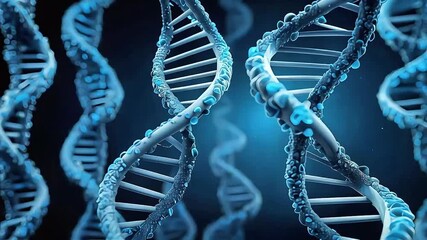 Abstract digital rotating dna molecule on futuristic shiny copy space background. - Powered by Adobe