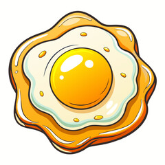 Fried egg. Cartoon cooked egg with egg yolk delicious tasty breakfast food with egg, healthy morning food. Vector isolated illustration.