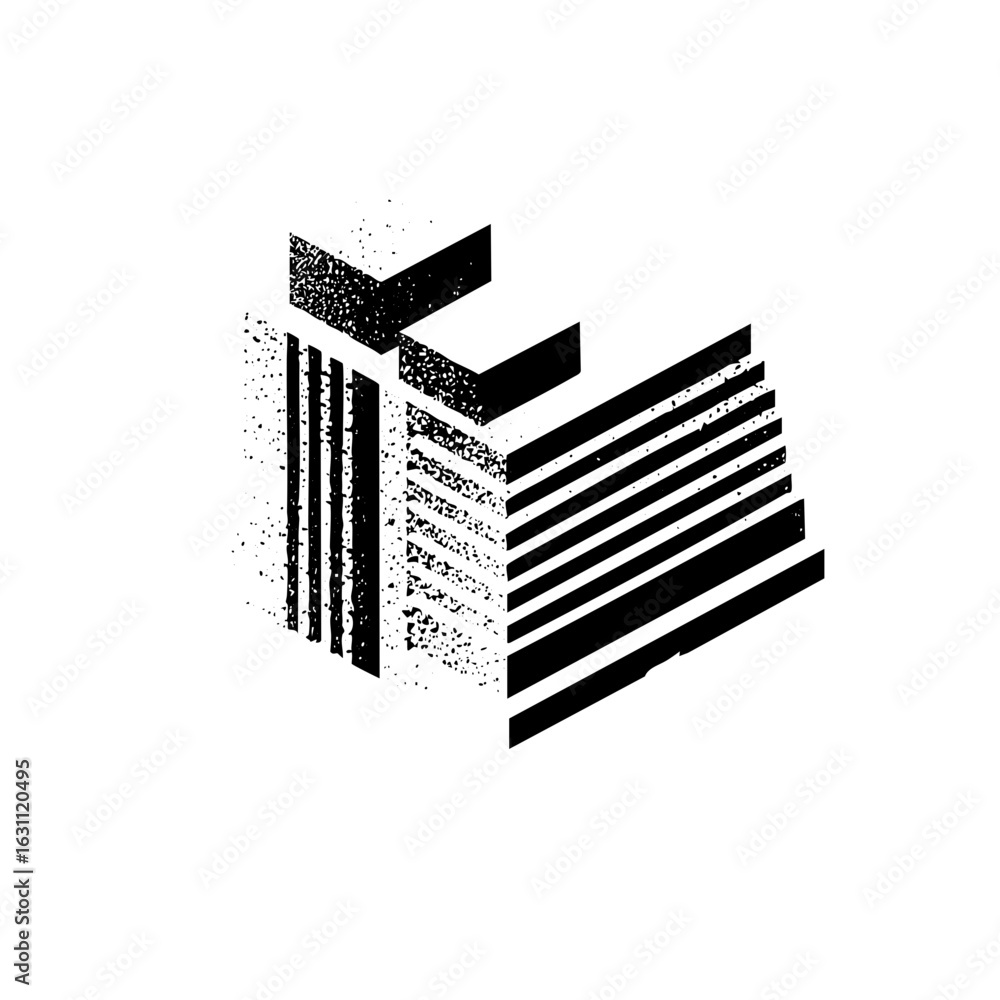 Poster vector geometric black structure with angled lines and textured surfaces.