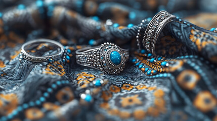 close up of a blue and silver bracelet