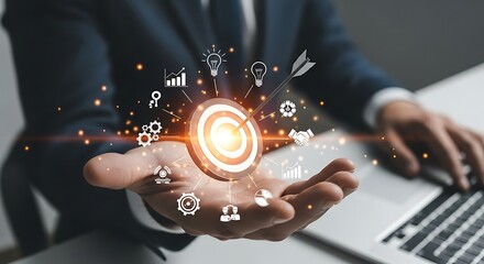 Reaching business goals with digital marketing and aiming for success represented in a conceptual image focusing on objectives and targets