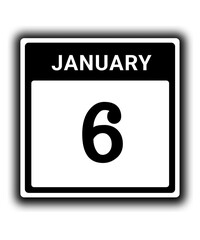 black calendar icon January month date 6