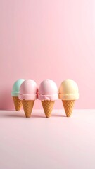 Pastel ice cream cones on pink