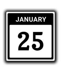 black calendar icon January month date 25