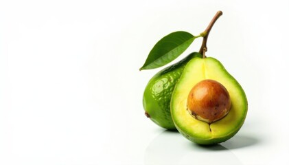 Obraz premium Single avocado fruit on branch, isolated on white , white background, ingredient, fresh