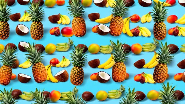 Tropical fruit pattern on a light blue background