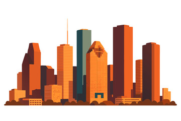 Vibrant orange and brown vector illustration of Houston city skyline with modern skyscrapers