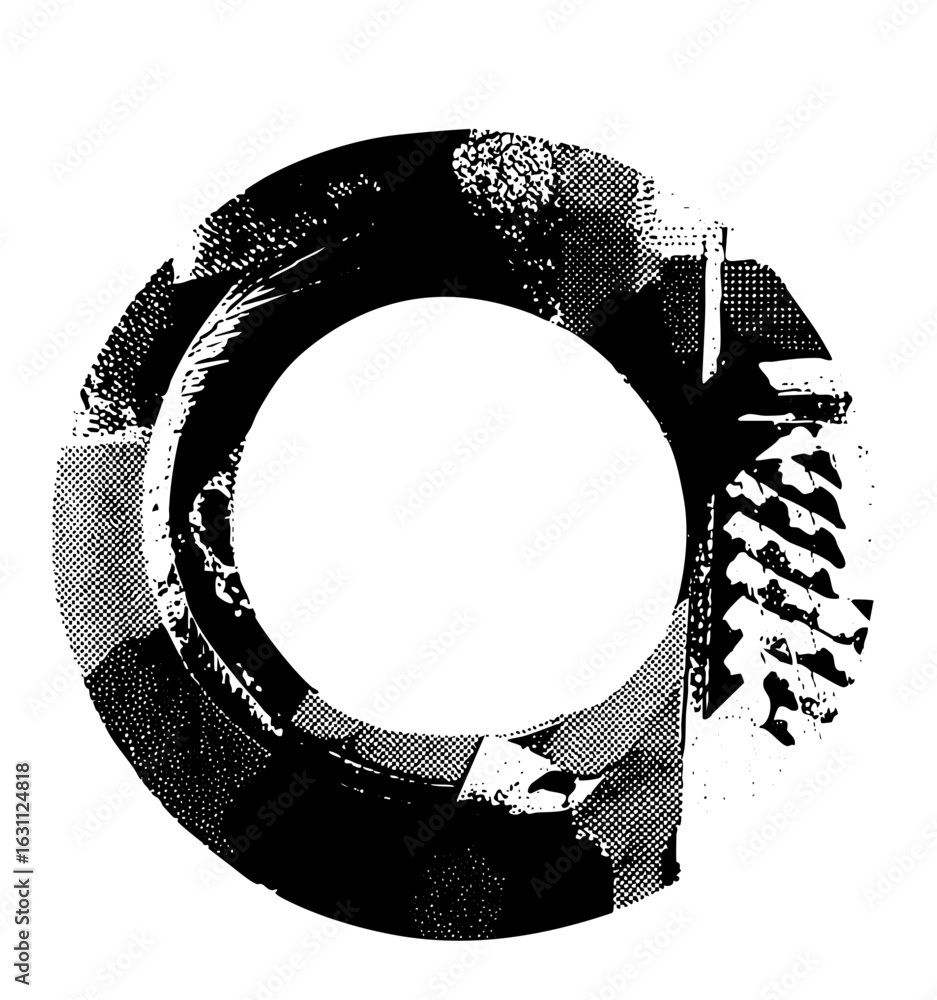Poster vector abstract letter o with textured elements.