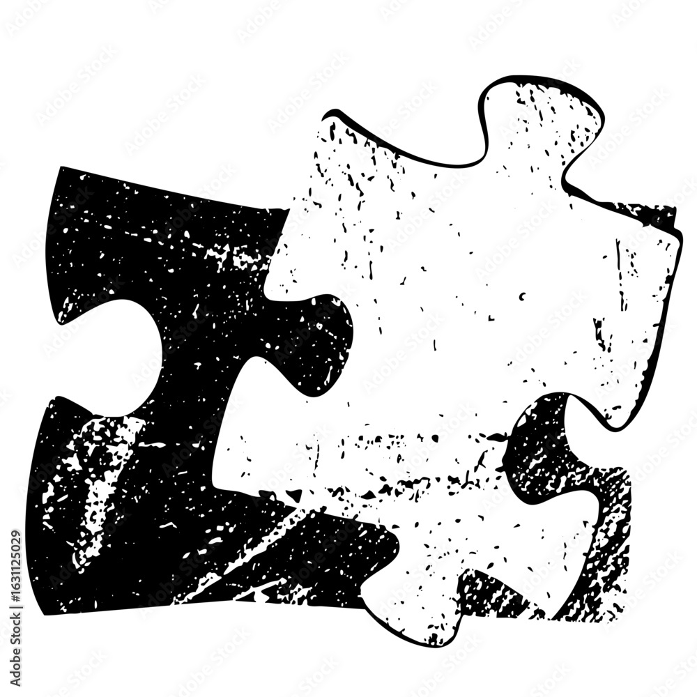 Poster vector interlocking puzzle pieces with distressed texture create a connection.