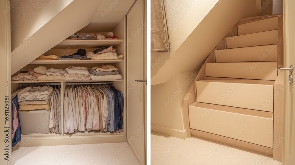 Poster under-stair storage unit with built-in wardrobe.