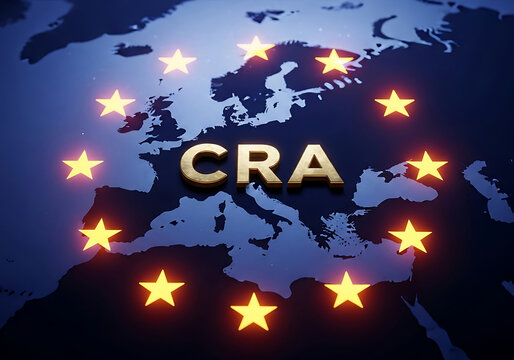 European union digital strategy concept with cra lettering and glowing stars representing eu