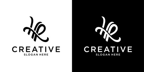 HR or RH initial letter logo design vector