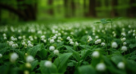 Obraz premium Delicate White Flowers in a Lush Forest, Springtime Beauty