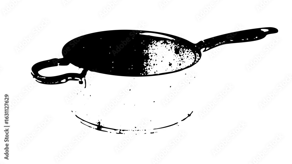 Poster vector black frying pan with splatter effect.