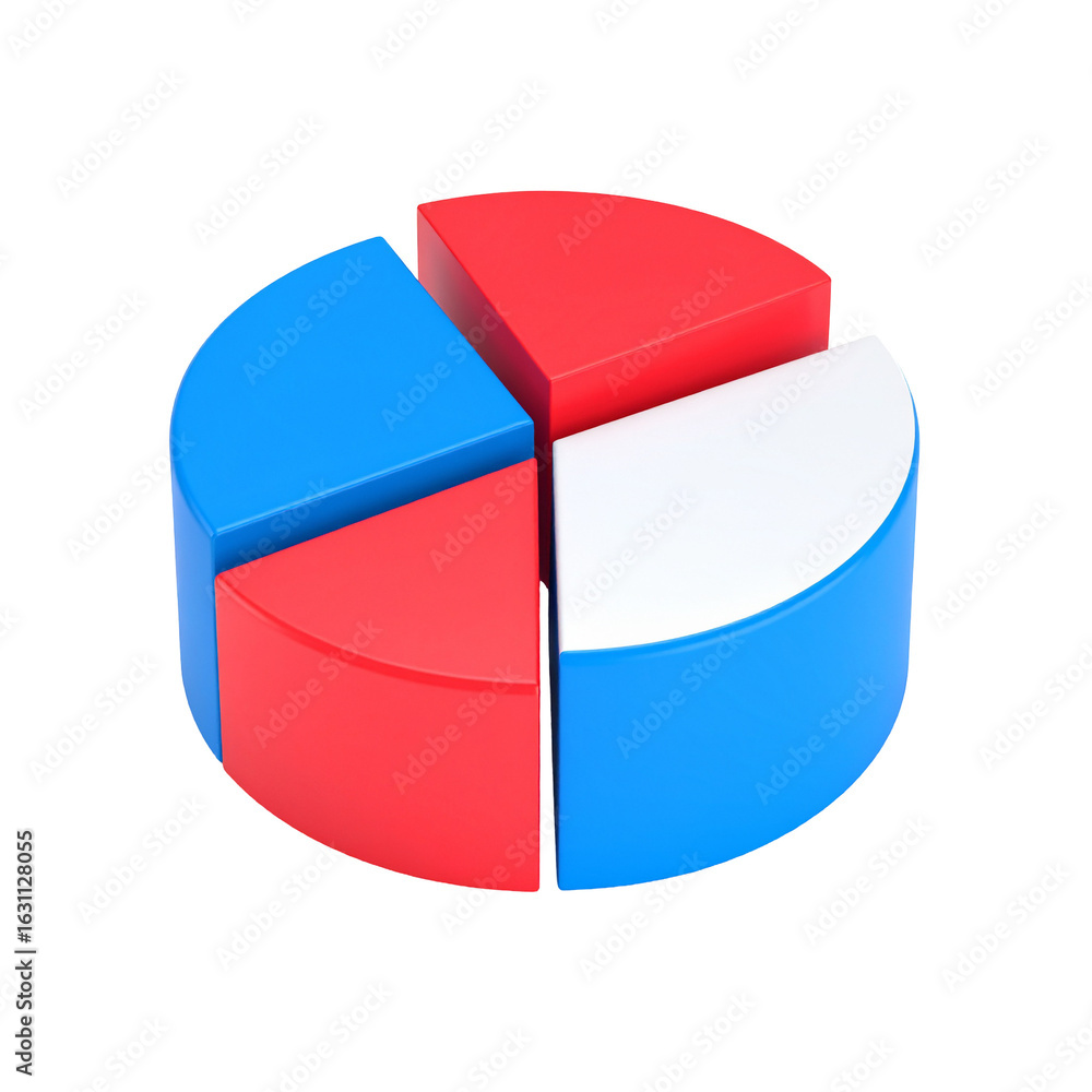 Poster pie chart with four parts for analysis, isolated on black. data representation for reports