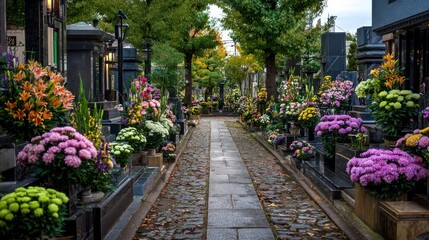Serene Autumnal Cemetery Pathway