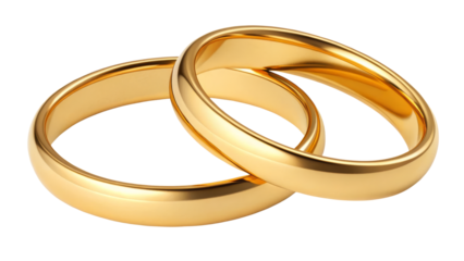Two Gold Wedding Rings Intertwined on Transparent Background