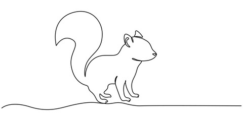 skunk animal continuous one line drawing, One continuous line drawing of cute striped skunk for logo identity. Mephitidae north and south American mammal mascot concept for national zoo icon. Modern