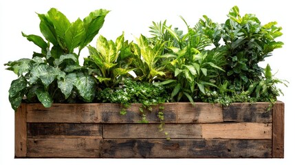 Lush Greenery in Rustic Wooden Planter Box