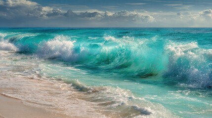 Ocean Waves Crashing on a Tropical Shore