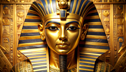 Golden Pharaoh Mask with Ancient Egypt.