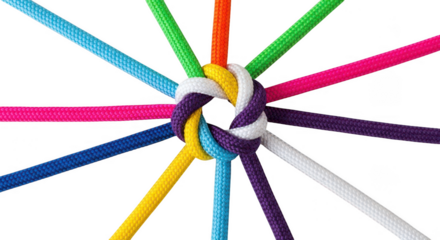 Colorful ropes tied together in a knot isolated on transparent background