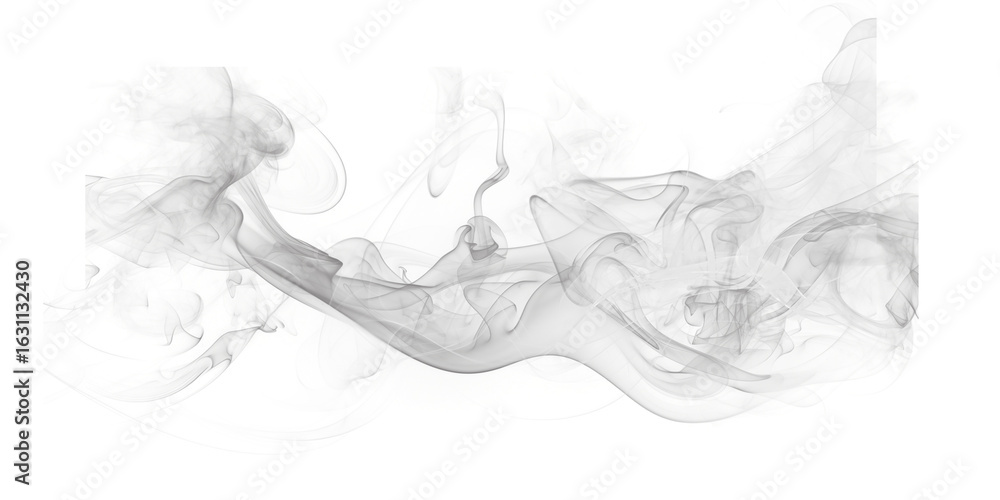 Poster a wispy white smoke effect floating horizontally across a black background with subtle gray underton